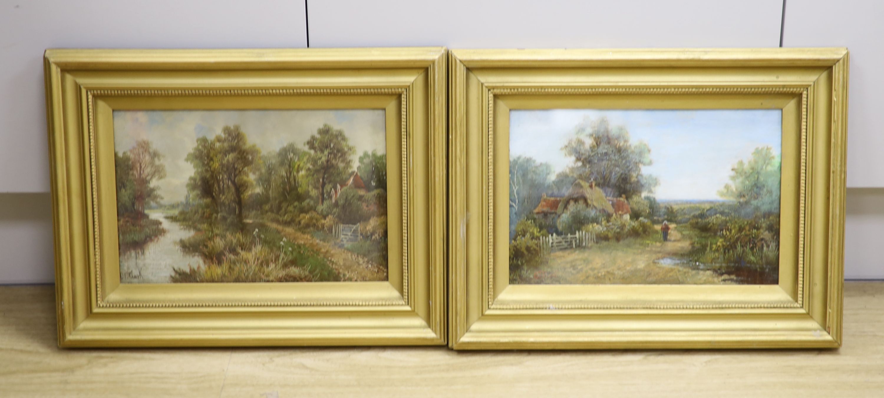 Octavius T. Clark (1850-1921), pair of oils on board, Rustic landscapes, signed, 19 x 29cm